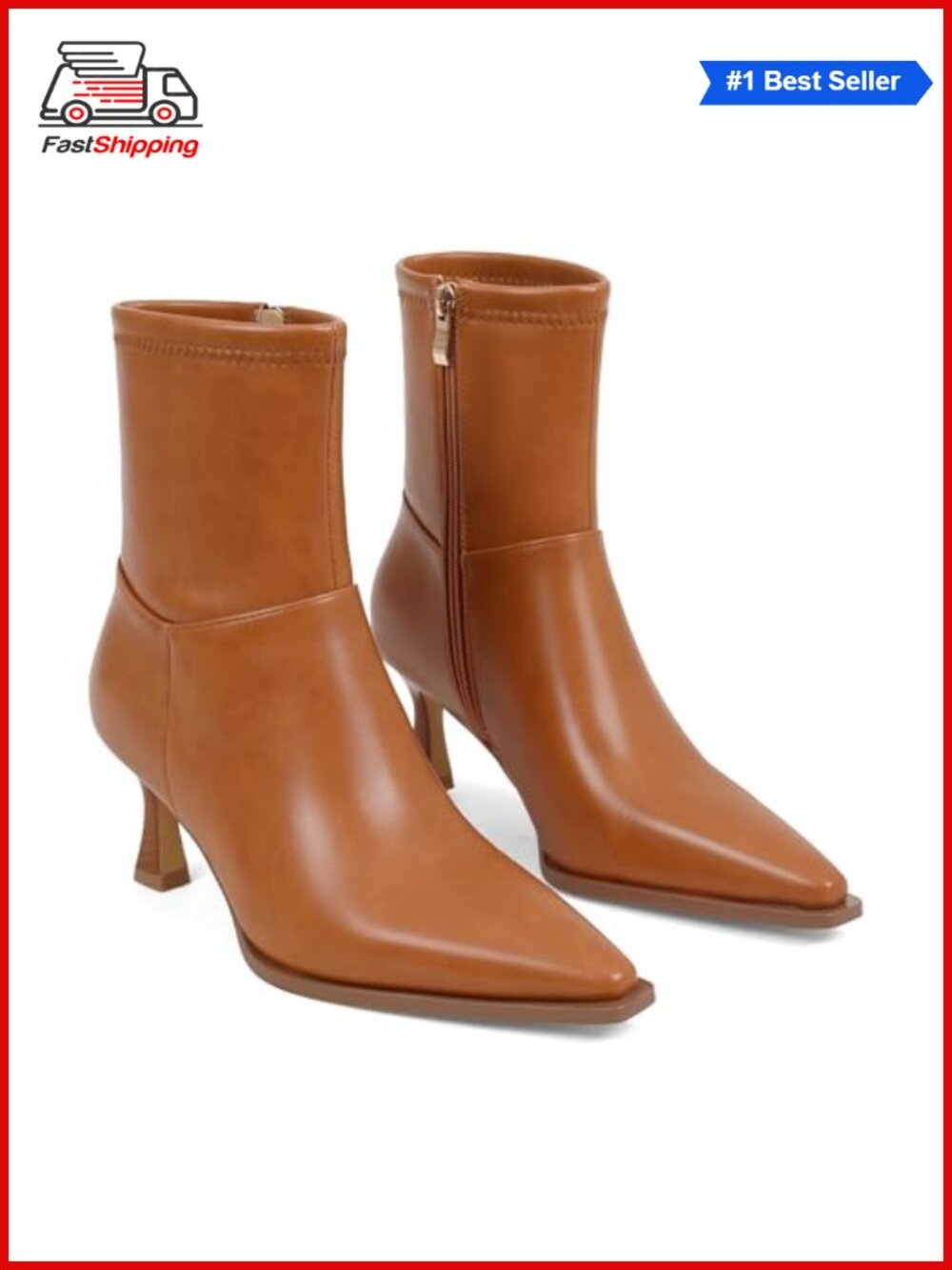 ✨ Women's Ankle Boots Kitten Heel Pointed Toe Side Zip Synthetic Leather Booties